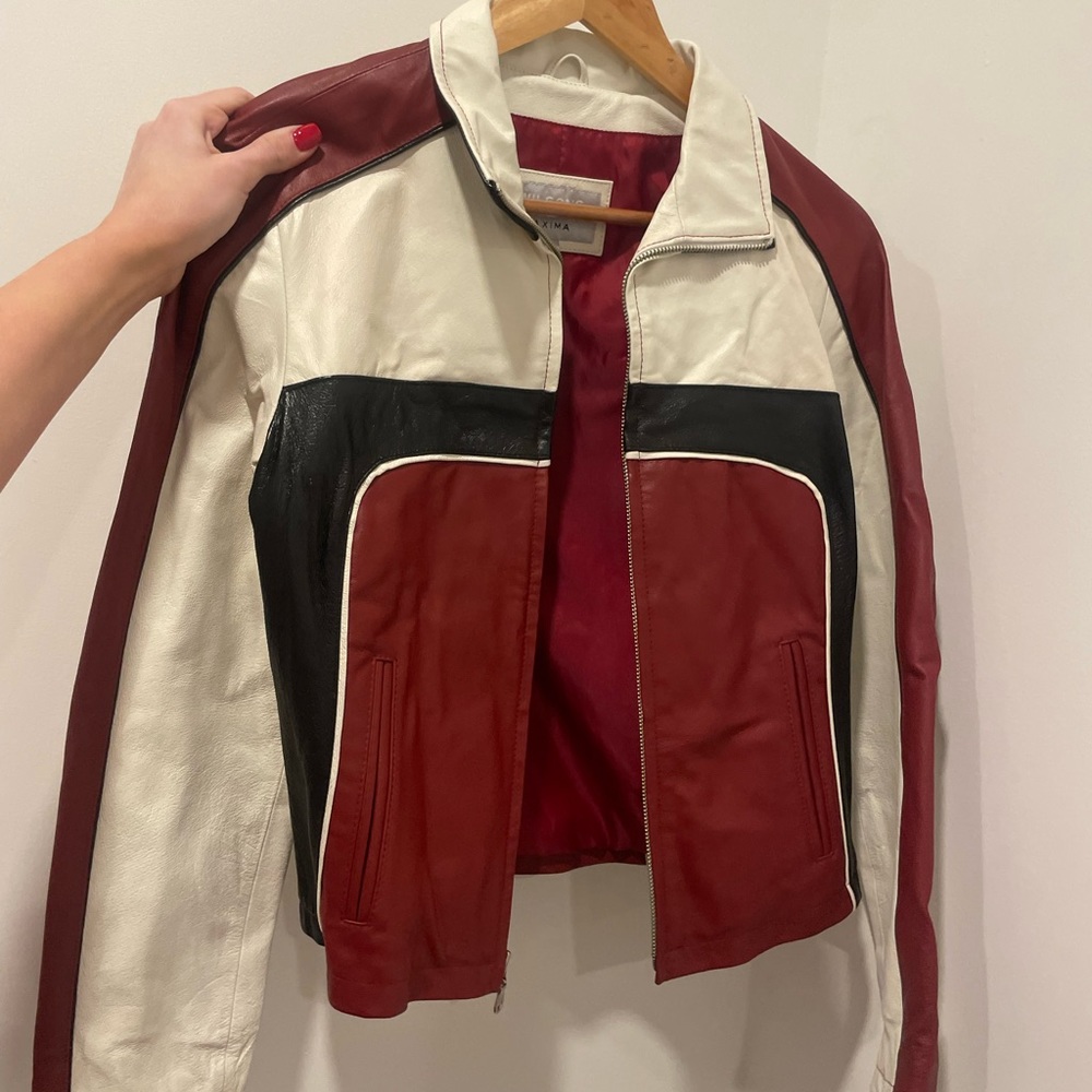 Red white black leather jacket racing / motorcycle/ biker coat small authentic